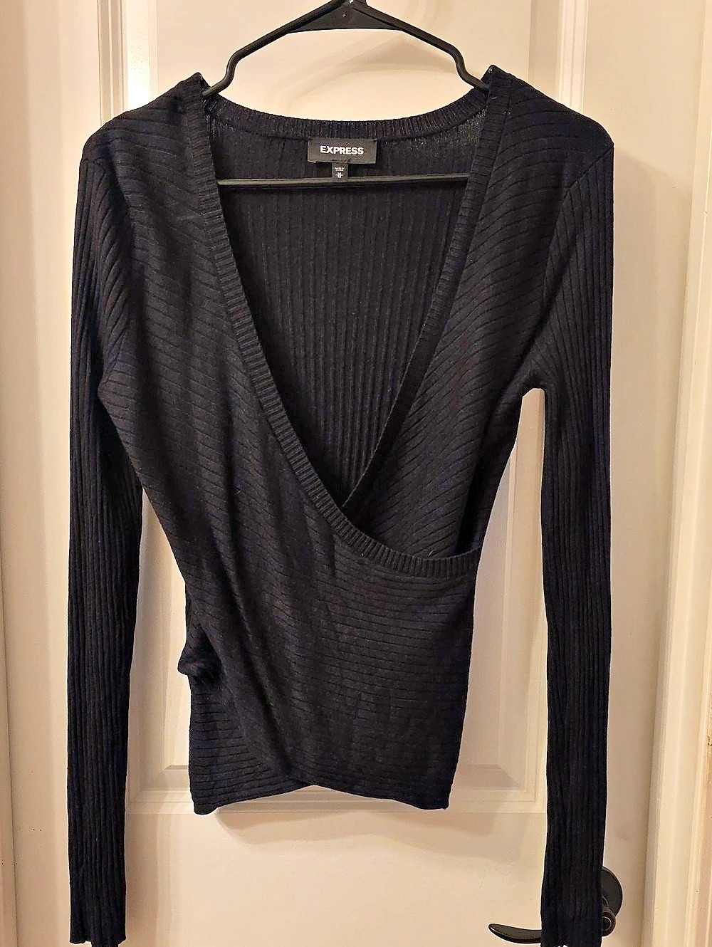 Express Ribbed Wrap Top in Black Size Medium